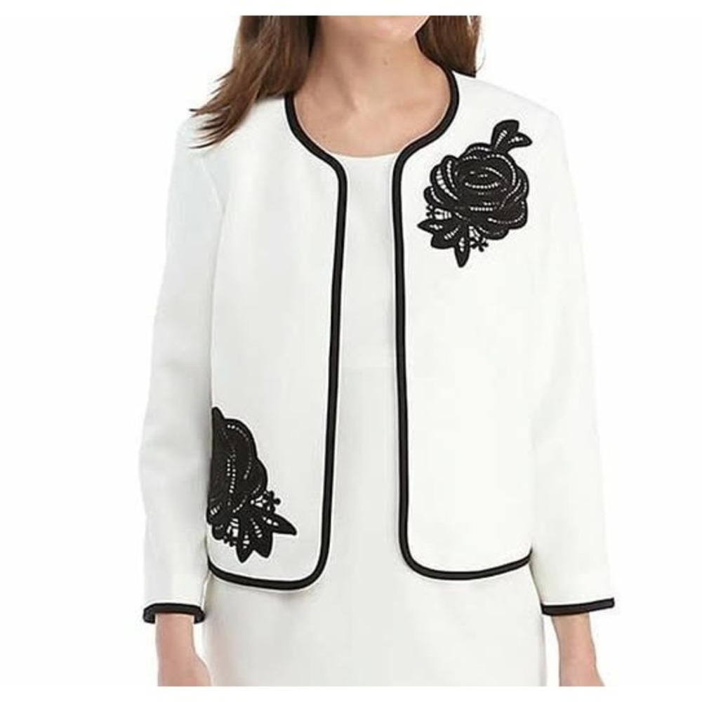 KASPER PETITE Lined Gabardine FLORAL COLORBLOCK Open Front BLAZER/Jacket Sz 8P